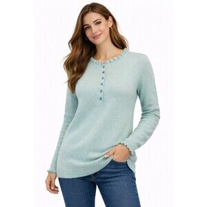 Sundance Knit Sweater Womens XL Aqua Cashmere Wool Blend Ruffle Soft Cozy